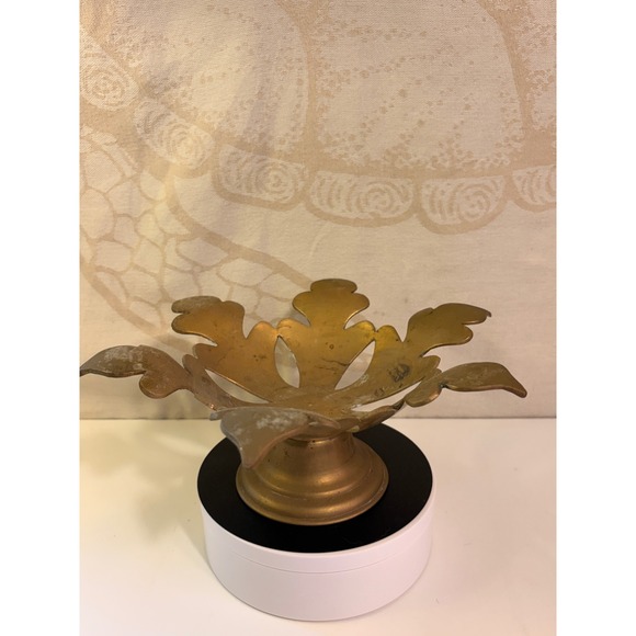 Other - Vintage Solid Brass Scalloped Leaf Pedestal Bowl Ornate Decorative Dish Gold